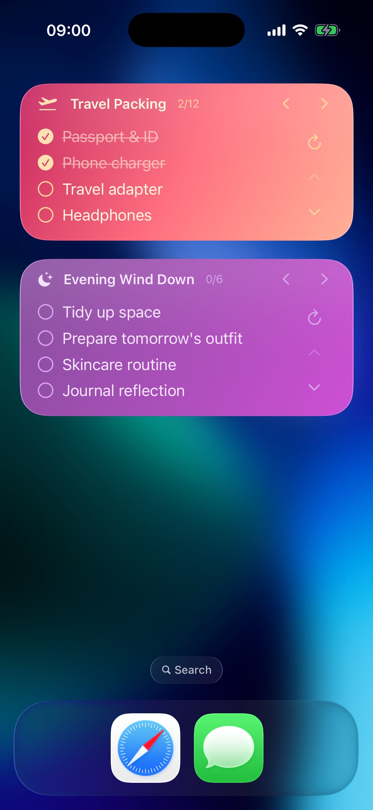 Zeli recurring routine checklist setup on iPhone with tasks ready to reset daily
